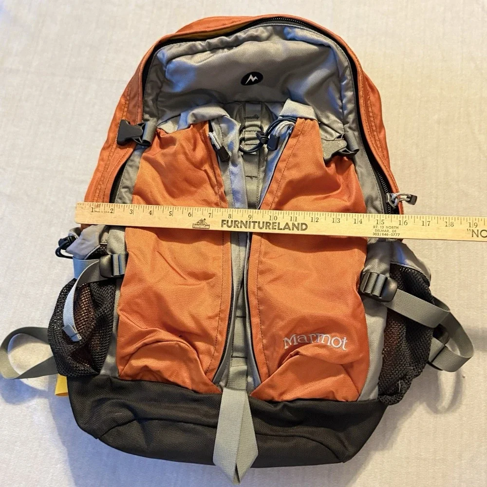 Marmot Hiking Backpack Orange Gray Hydration Daypack Padded Hip Belt Outdoor